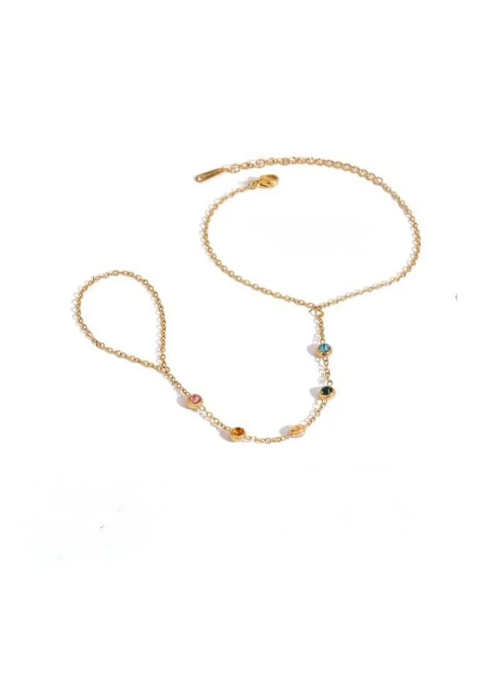 Hand Chain - Multicolor Stones Stainless Steel  bracelet , Waterproof